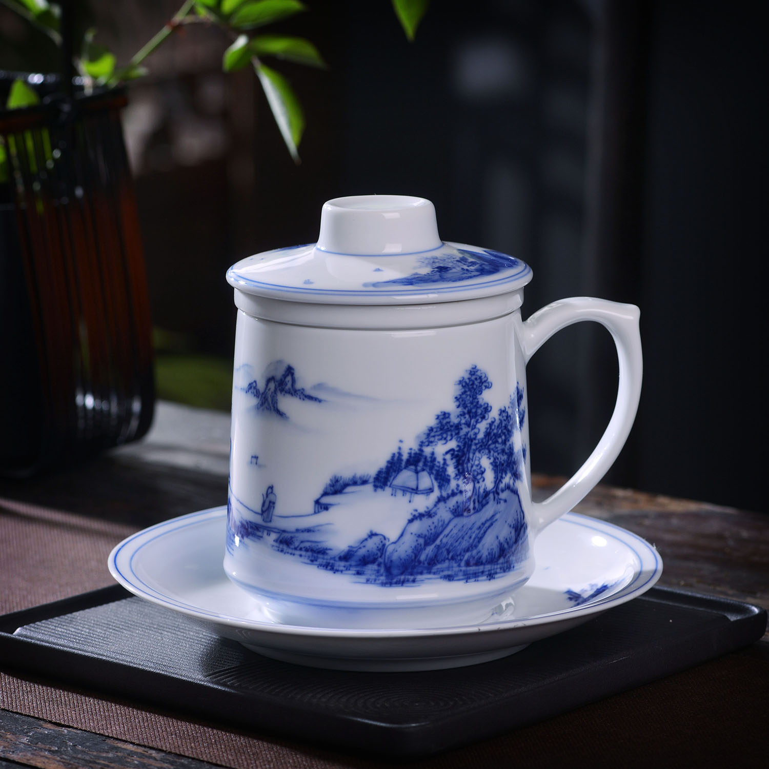 手工绘画大福杯碟--青山秀水