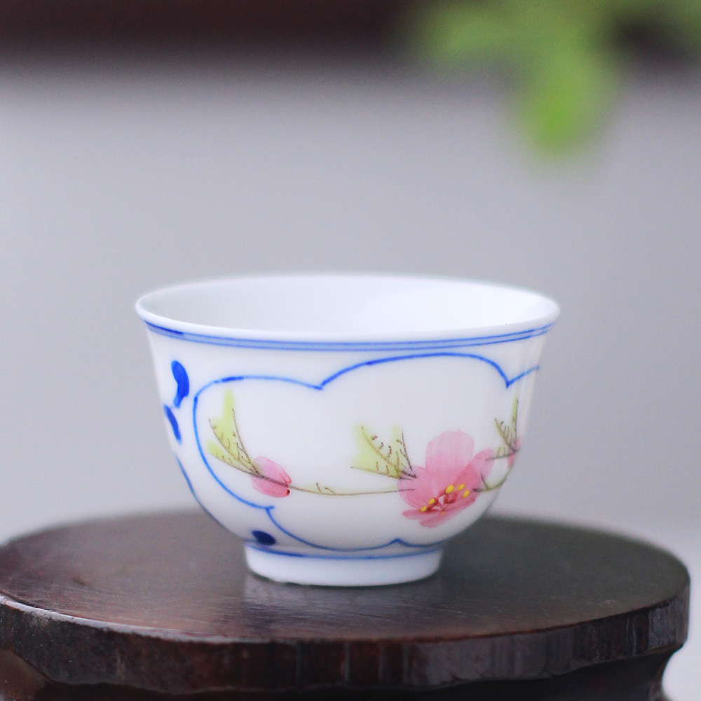 8头青花斗彩功夫茶具 水点桃花