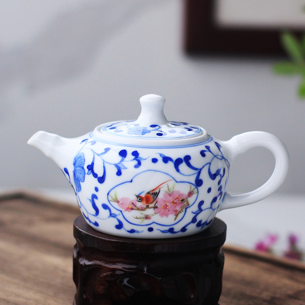 8头青花斗彩功夫茶具 水点桃花