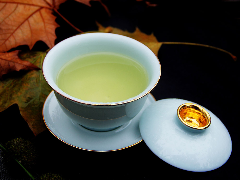 9头全手工青釉金镶玉功夫茶具