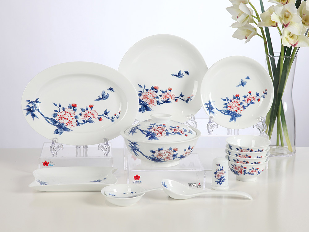 50头釉下手绘中餐具--满天红