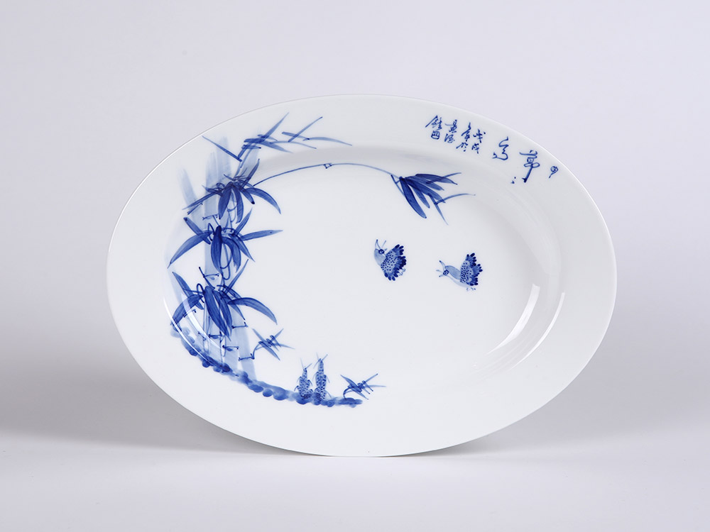 66头釉下手青花绘节节高中餐具